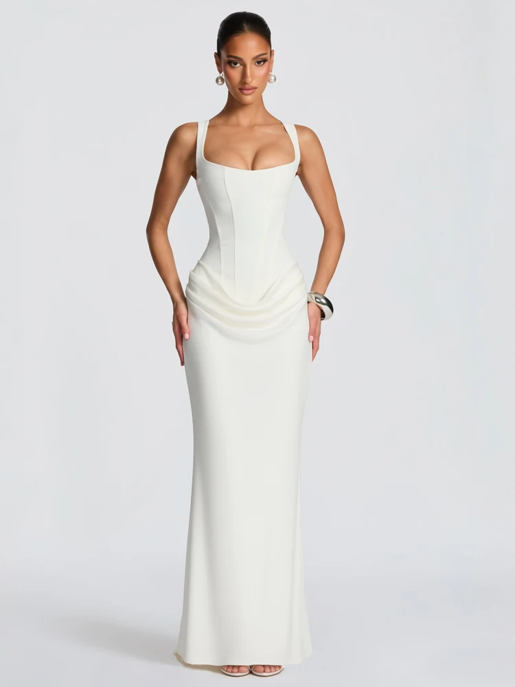 White Sexy Corset Maxi Dress - Image 8
