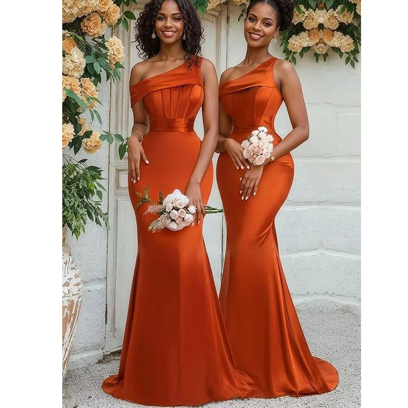 Orange One Shoulder Mermaid Bridesmaid Dresses Formal Wedding Party Gowns Corset Evening Prom Dress Graduation 2026 Customized