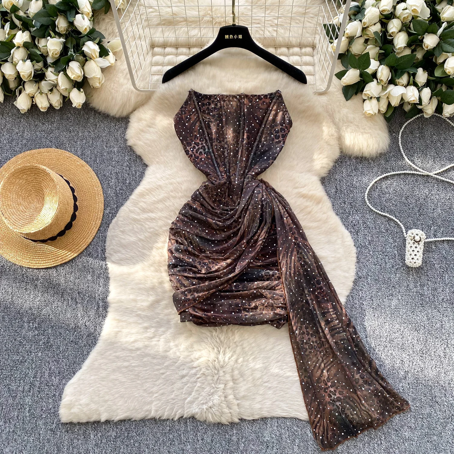 Sexy Strapless Corset Style Mini Bodycon Dress Women Elegant Sequins Sparkly Sleeveless Draped Ribbon Slim - Image 7