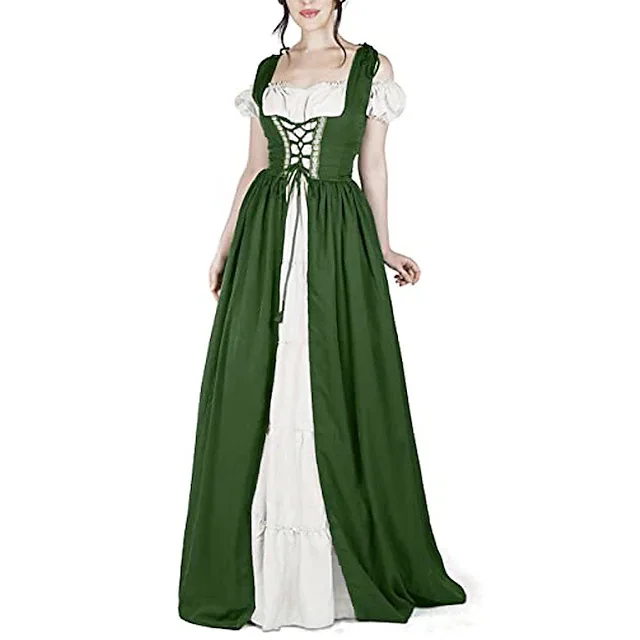 Medieval Court Style Long Sleeve Corset Dress with Off-Shoulder Batwing Sleeves and Flared Long Skirt - Image 7