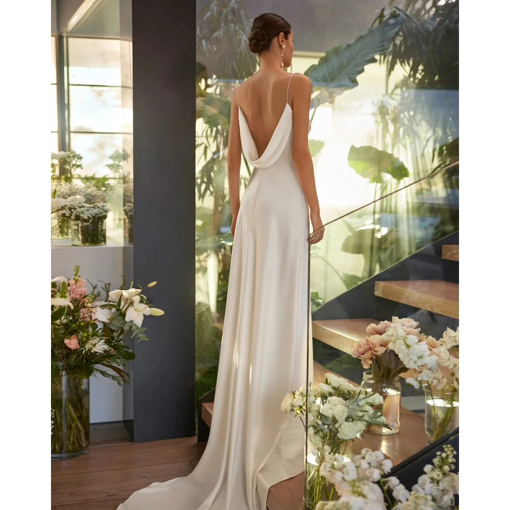 Elegant Ivory Mermaid Wedding Dress with Spaghetti Straps, V-Neck & Open Back - Image 2