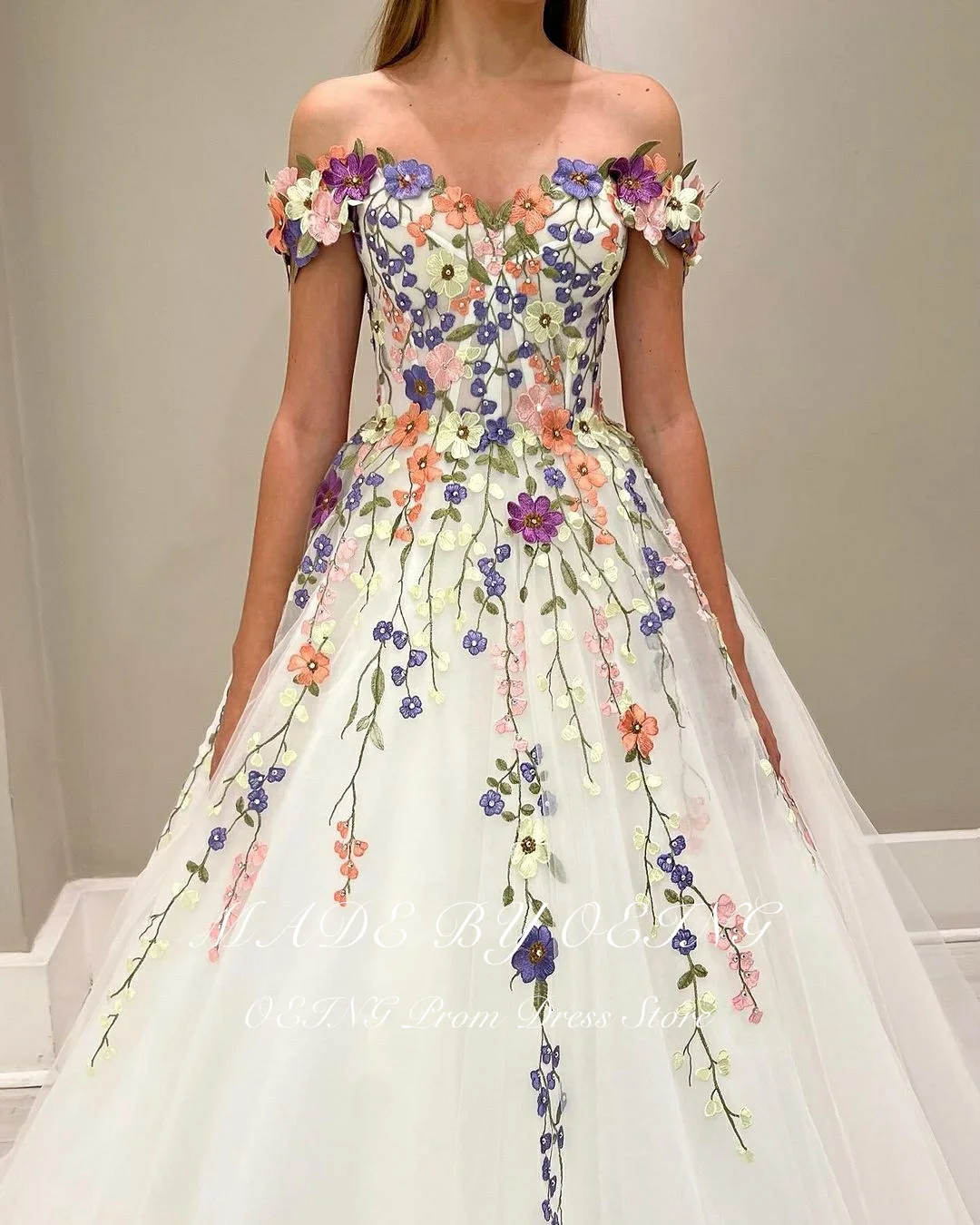Dress Vestido De Novia Flower Lace Evening Dress White Corset Back Prom Dress - Image 4