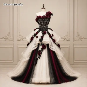 Gothic Black Burgundy Wedding Dress