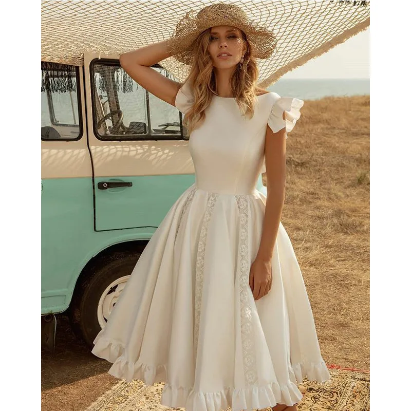 Vintage Elegant Party Evening A Line Swing Midi Dress Women Lace Corset Fitted Satin Flowy Beach Wedding Guest Dress - Image 7