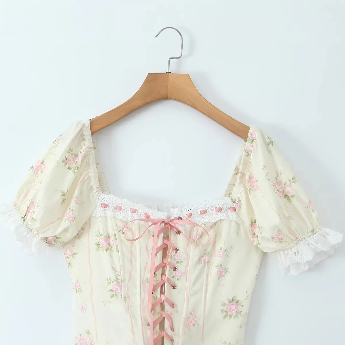 Women Ribbon Embroidered Lace Kapok Diary Corset Maxi Dress - Image 2