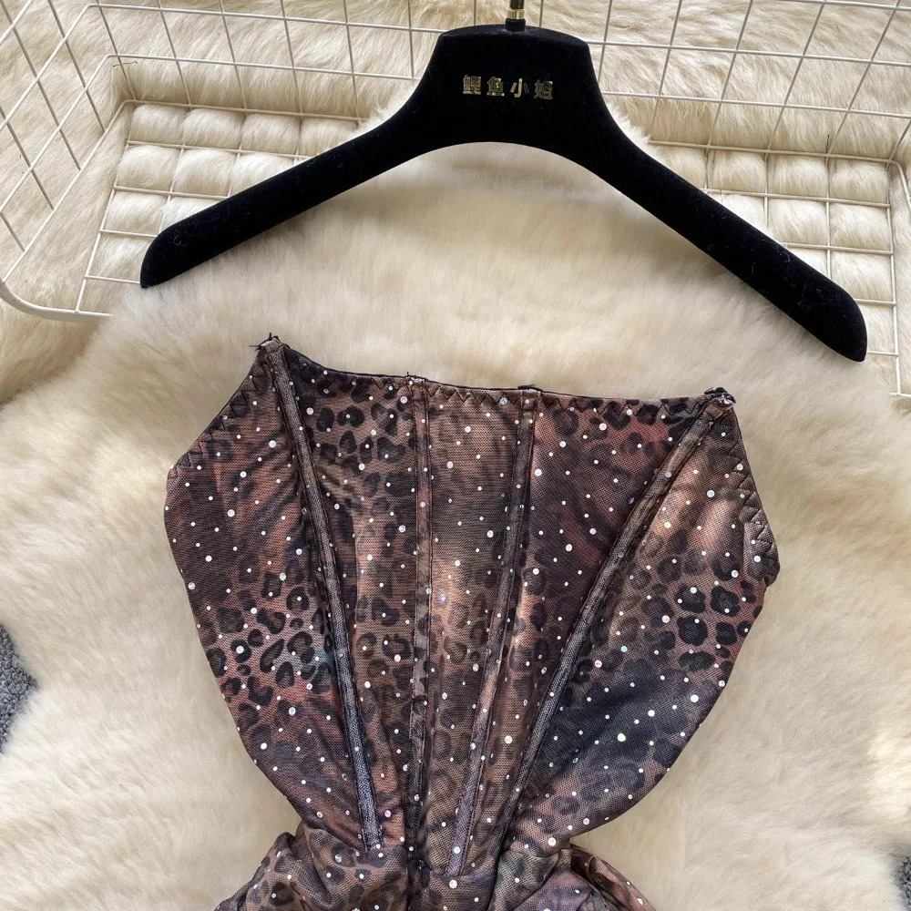 Sexy Strapless Corset Style Mini Bodycon Dress Women Elegant Sequins Sparkly Sleeveless Draped Ribbon Slim - Image 9