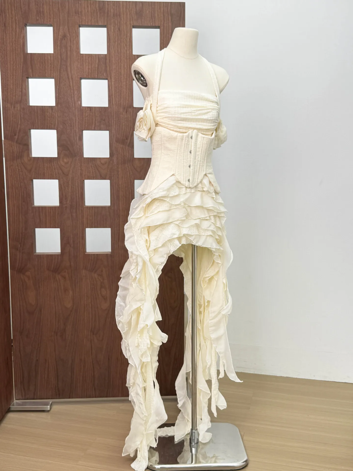 Ruffles Draped Dress Three Piece Sets Sexy Halter Neck Folds Ruffled Dress+Lace-up Corset Top+Shorts Suits Party Cocktail - Image 9