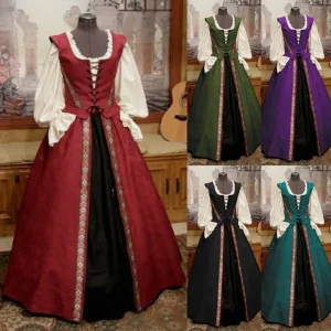 Medieval Maxi Dress Vintage Gothic Victorian Style Corset Women Fashion Georgian Renaissance Rococo Gown Cosplay Venice Costume