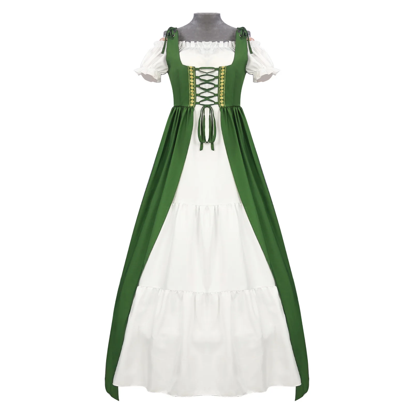 Medieval Court Style Long Sleeve Corset Dress with Off-Shoulder Batwing Sleeves and Flared Long Skirt - Image 10