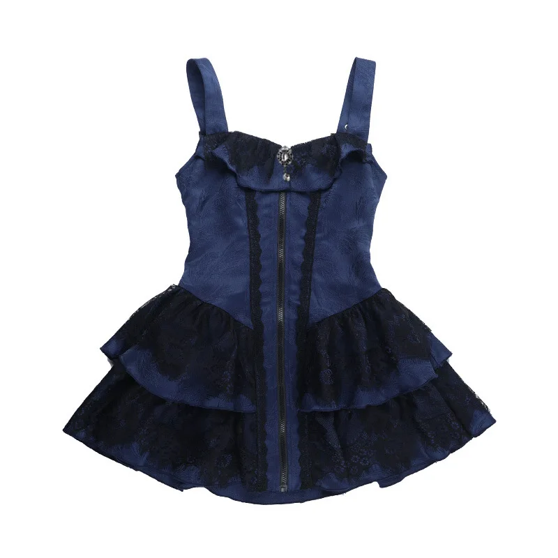 Dark A-line Textured Mini Dress for Women Mall Gothic Outfits Jacquard Lace Trim Embellished Dresses Ball Gown Halloween - Image 17