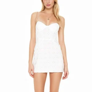 White Lace Hollow Out Embroidery With Wire Bra Chest Sling Mini Dress Romantic