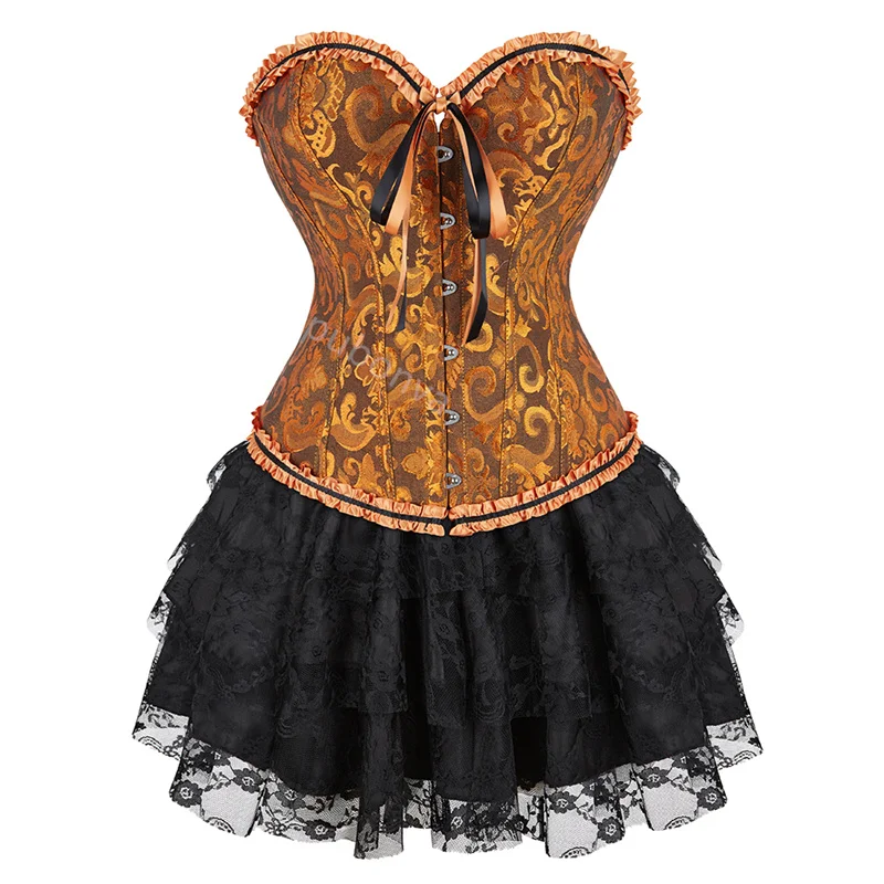 Corset Dress Tutu Skrits Set Overbust With Lace Costume Party Sexy Burlesque Ladies Outfit Plus Size Gothic Halloween Red Black - Image 6