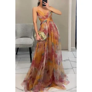 Sexy Strapl Evening Dr Casual Par Holiday Long Skirt with Print High Waist No Sve Summer Women's Dr