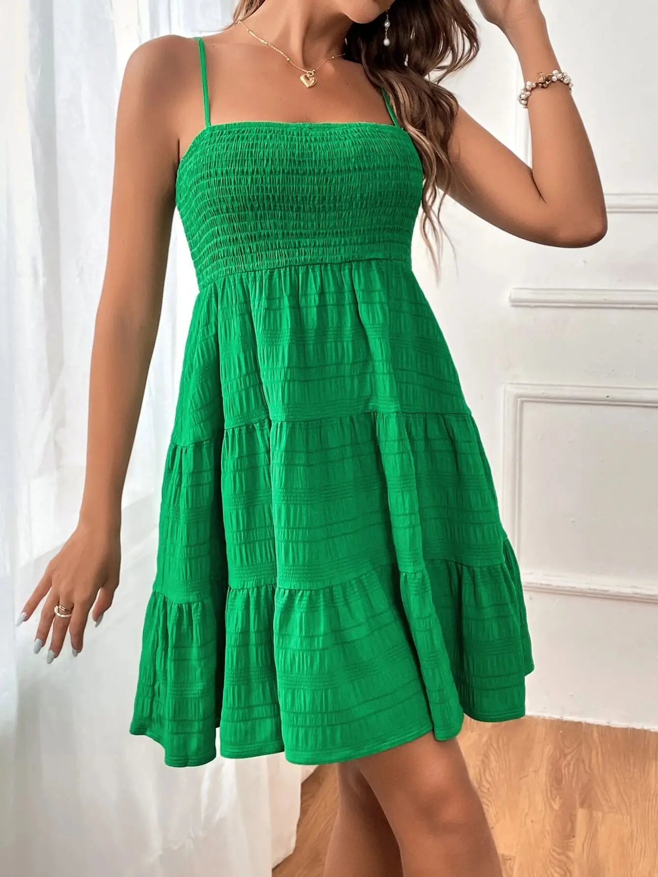 Sky Breeze Smocked Bustier Mini Dress – Spaghetti Strap Tiered Summer Dress - Image 41
