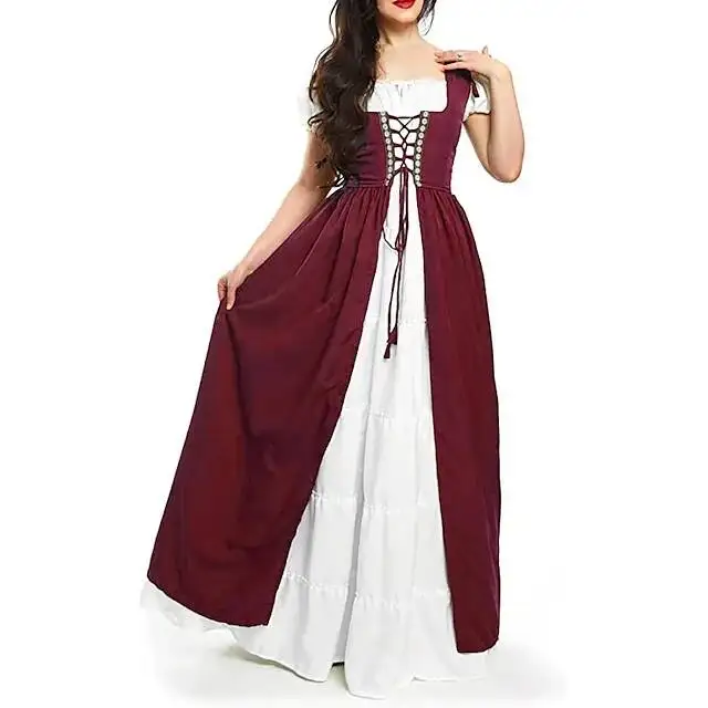 Medieval Court Style Long Sleeve Corset Dress with Off-Shoulder Batwing Sleeves and Flared Long Skirt - Image 28