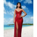 Red Strapless Prom Dress