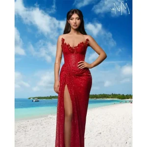 Red Strapless Prom Dress