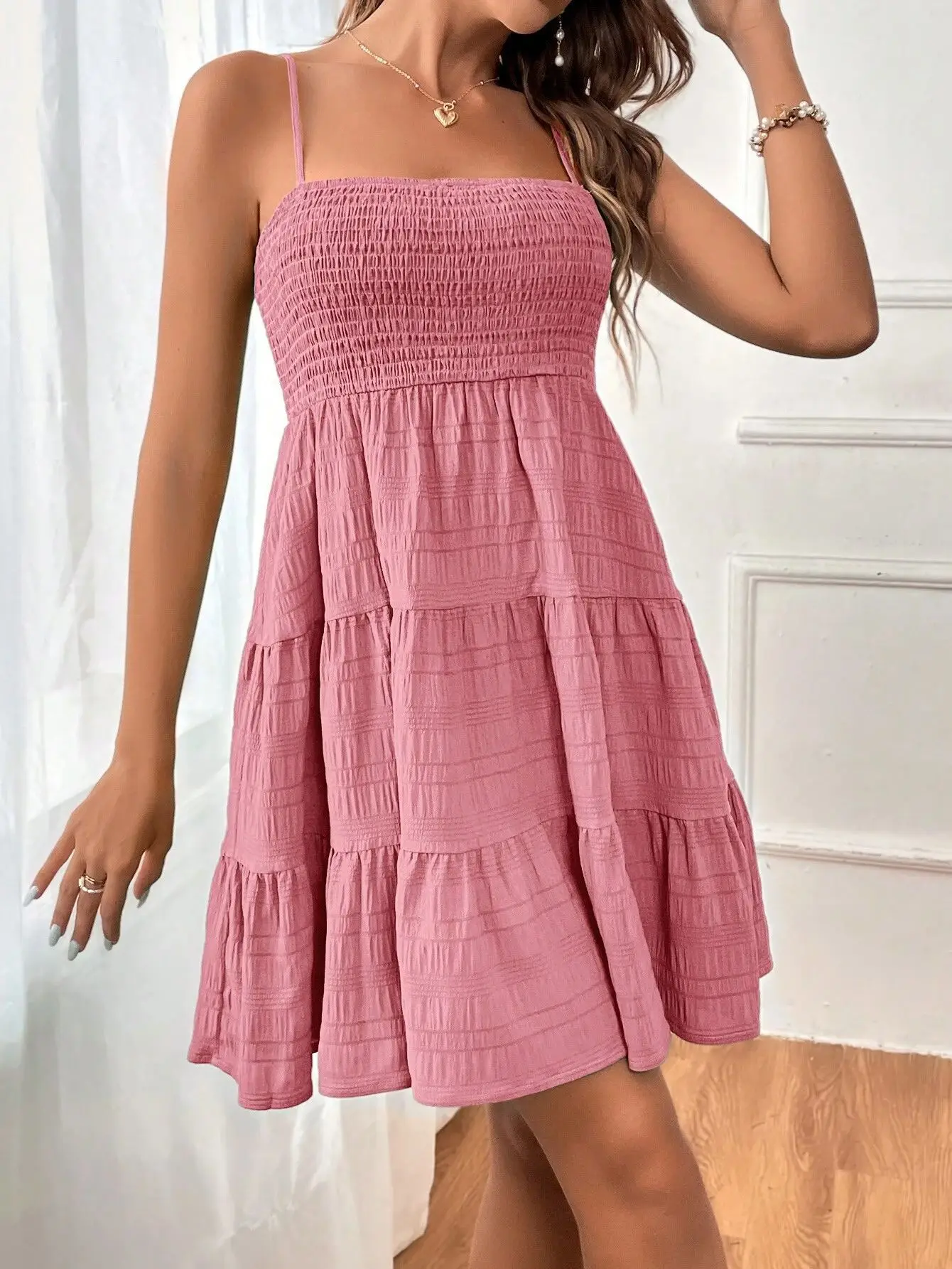 Sky Breeze Smocked Bustier Mini Dress – Spaghetti Strap Tiered Summer Dress - Image 37