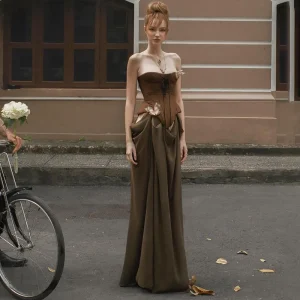 Elegant Dress Women Aesthetic Vintage Mall Gothic Streetwear Strapless Patchwork Butterfly Corset Dress