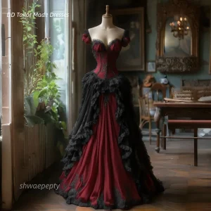 Prom Dress Black And Burgundy Gothic