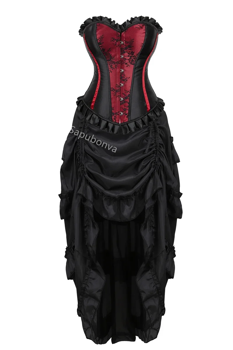 Corset Dresses for Women Tutu Skrits Set With Lace Costume Party Sexy Burlesque Ladies Basques Outfit Plus Size Gothic Red - Image 2