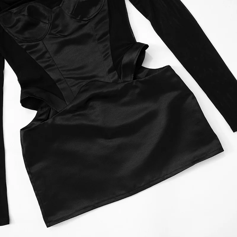 Robe Mesh Long Sleeve Mini Dress Party Evening Club Outfits Sexy Cut Out Corset Bodycon Dresses - Image 15