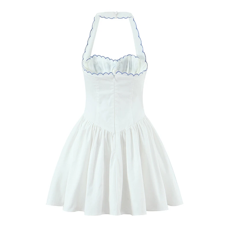 Sexy Backless Halter Embroidery White Dress For Women Elegant A-line Low Waist Mini Dresses - Image 2
