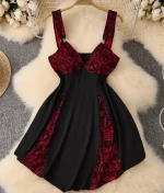 A New Plus-Size Women's Strappy Dress With a Skull, Gothic Punk Style and Lace Patchwork Strappy Dress