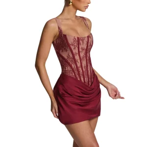 Lace Corset Dress Women Luxury Satin Draped Mini Dresses