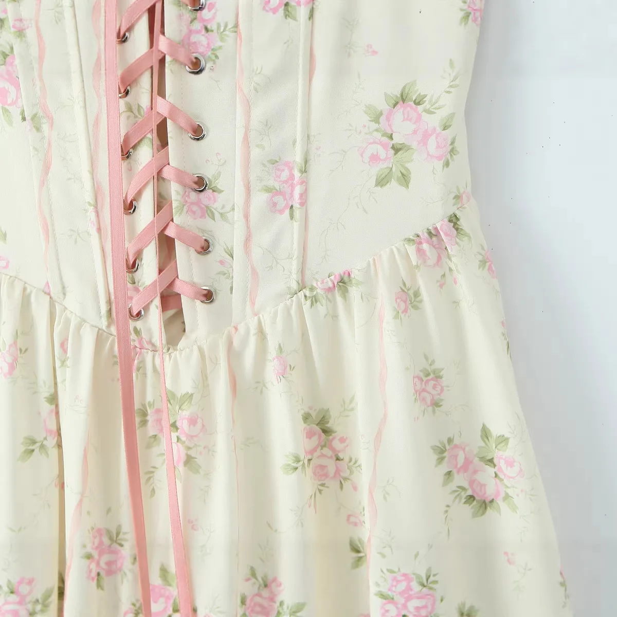 Women Ribbon Embroidered Lace Kapok Diary Corset Maxi Dress - Image 3