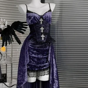Gothic Dark Subculture Dresses Women Design Elegant Evening Lolita Party Dress Harajuku Grunge Sling Lace Outfits