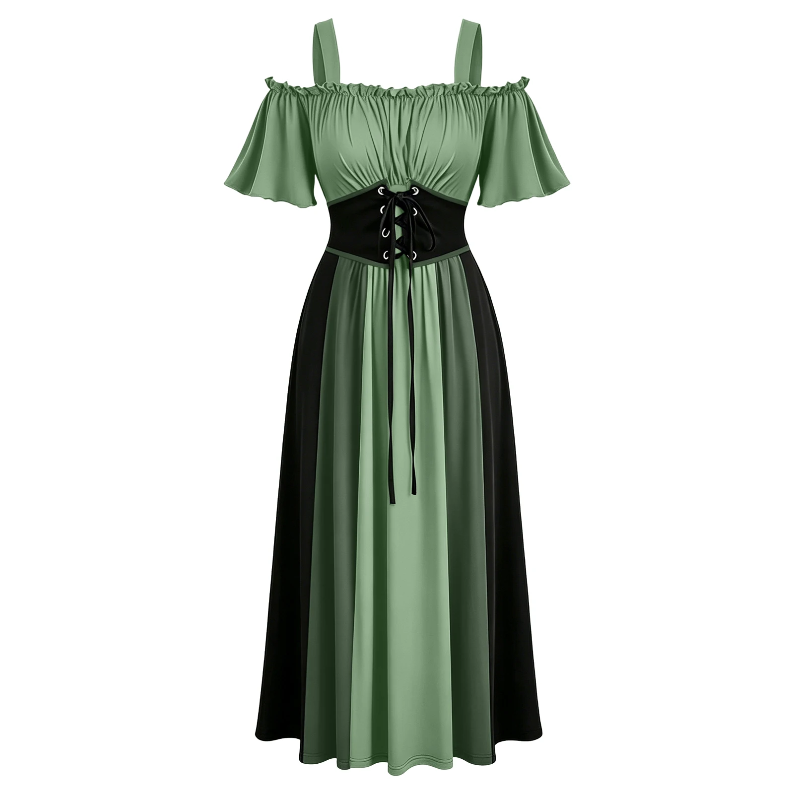 Women Medieval Renaissance Gothic Maxi Dress Off Shoulder Short Sleeve Lace Up Corset Waist Party Gown Halloween Cosplay Costume - Image 5