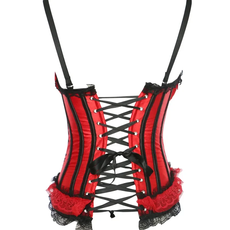Red Corset Dress Gothic Lace Up Victorian Bustier Overbust Sexy - Image 5