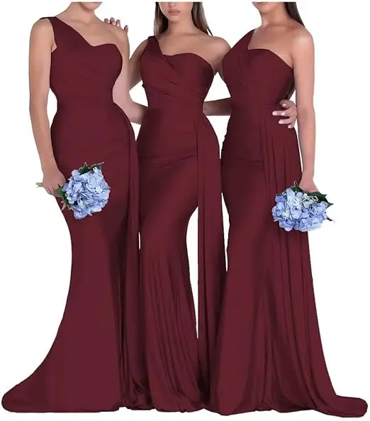 One Shoulder Mermaid Bridesmaid Dresses Corset Back Formal Evening - Image 6