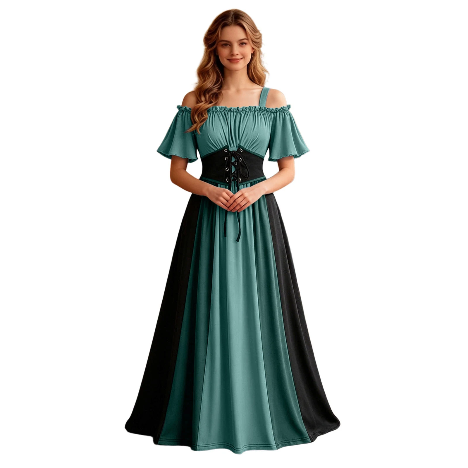 Women Medieval Renaissance Gothic Maxi Dress Off Shoulder Short Sleeve Lace Up Corset Waist Party Gown Halloween Cosplay Costume - Image 14