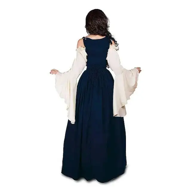 Medieval Court Style Long Sleeve Corset Dress with Off-Shoulder Batwing Sleeves and Flared Long Skirt - Image 21