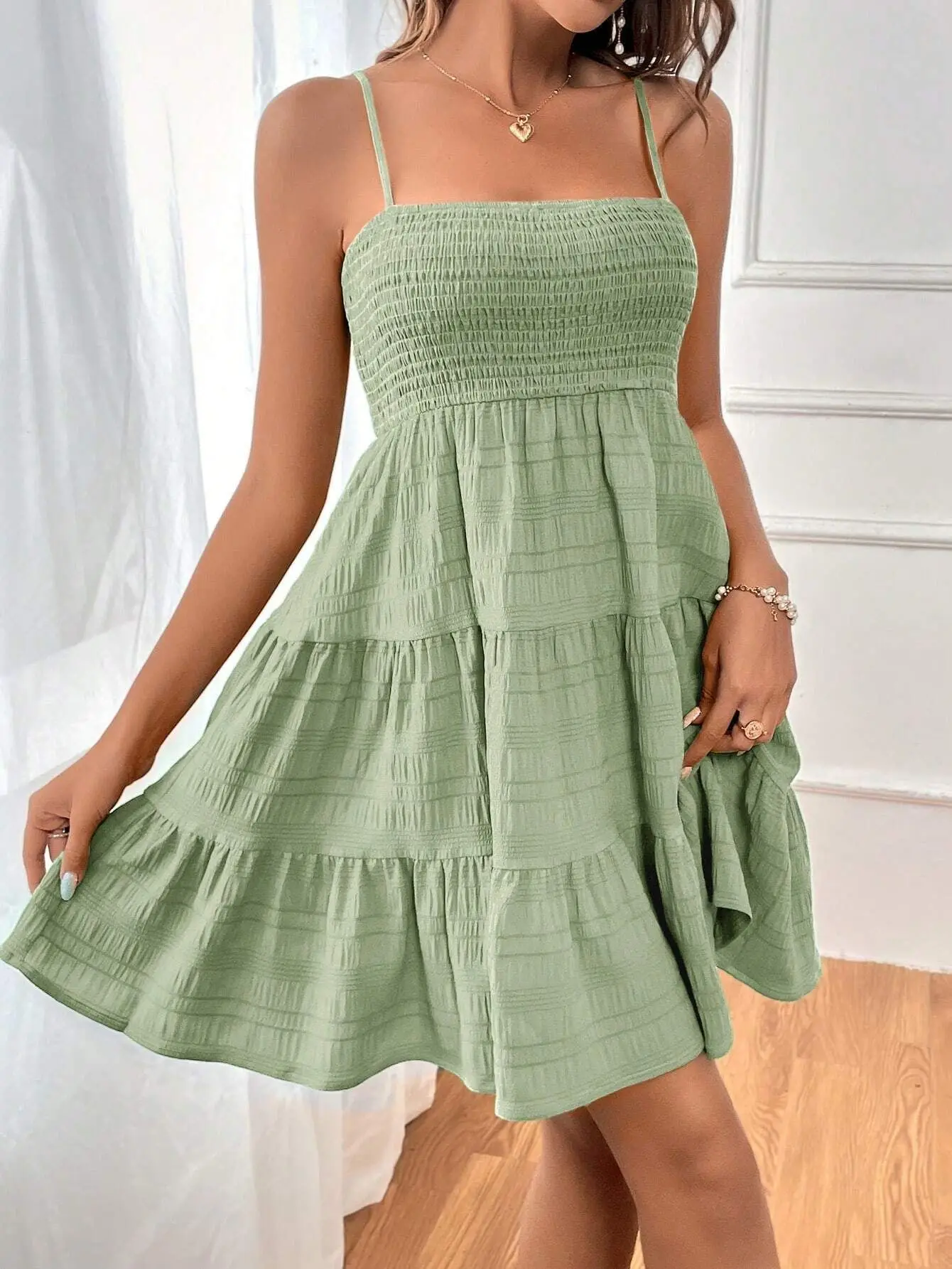 Sky Breeze Smocked Bustier Mini Dress – Spaghetti Strap Tiered Summer Dress - Image 28