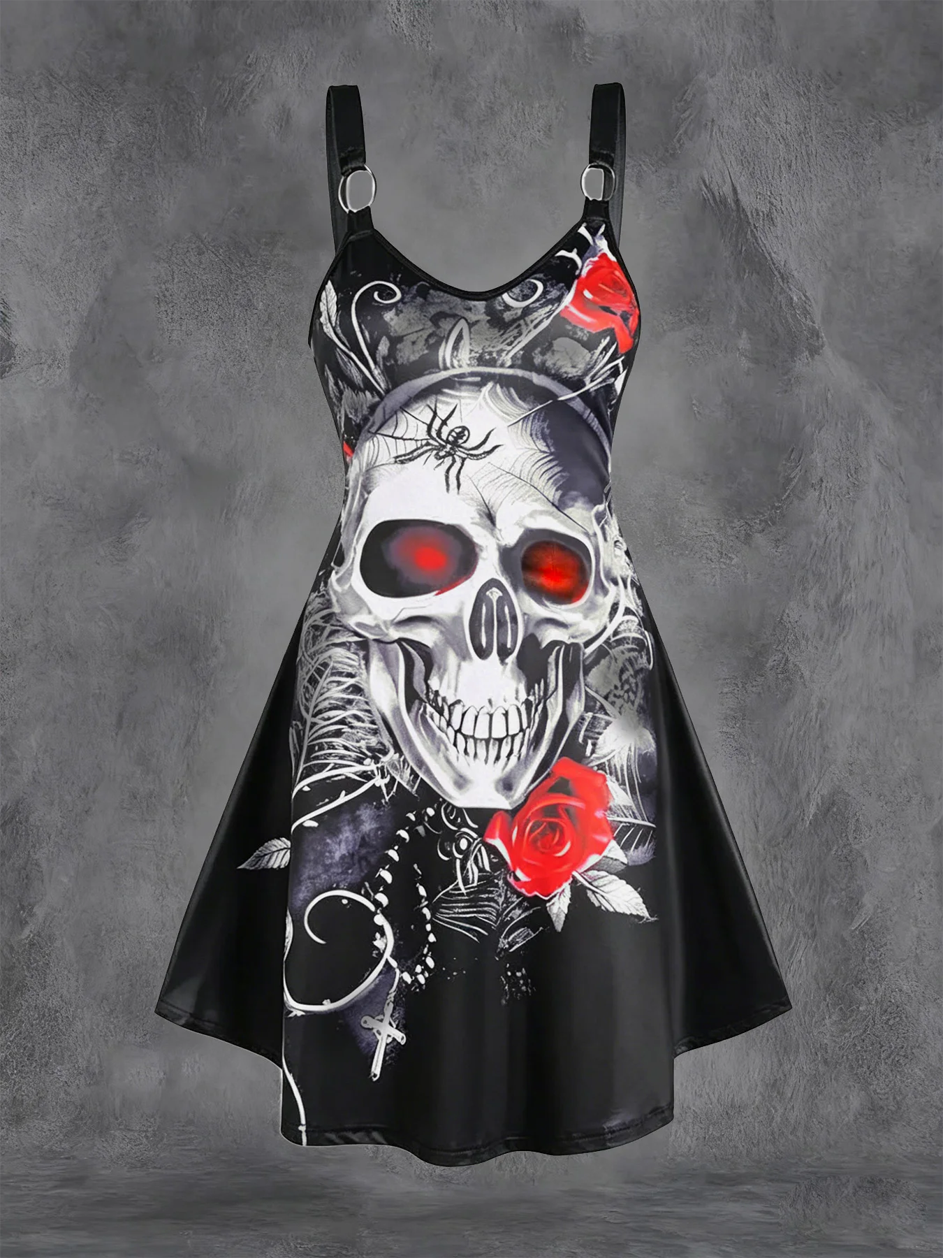 Plus Size Goth Punk Dress Women Black Gothic Lace Up Corset A-Line Halloween Dress - Image 20