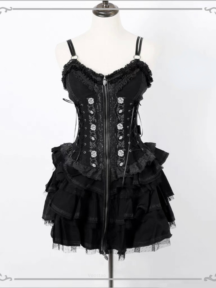 Gothic Lolita Dress Women Vintage Victorian Harajuku Lace Bandage Rose Embroidery Party Dresses Girls Sleeveless Vestidos - Image 7
