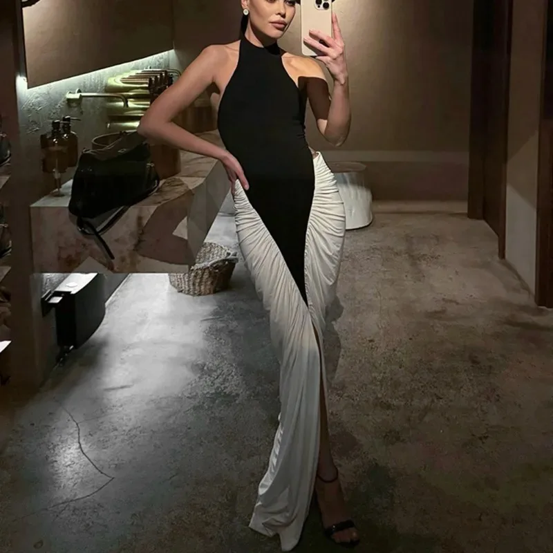 Talenza Elegant Evening Dress Women Fashion Slim Sleeveless Shrinking Clash Long Dress Vintage High Waisted - Image 9