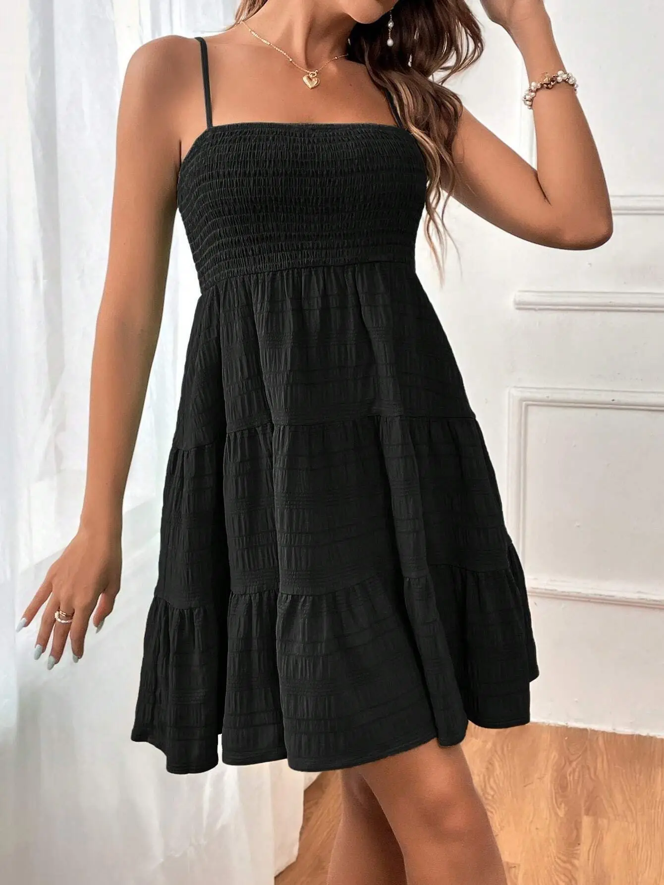 Sky Breeze Smocked Bustier Mini Dress – Spaghetti Strap Tiered Summer Dress - Image 24