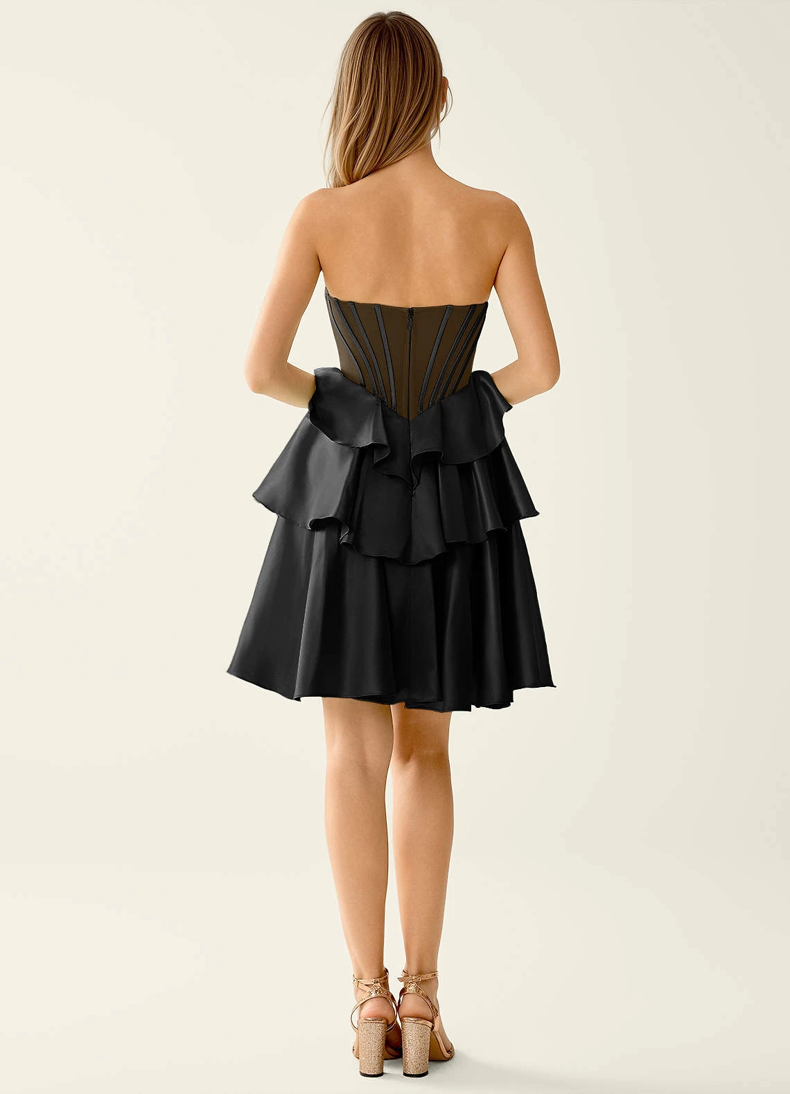 Glam Homecoming Dress Spaghetti Strap Bow Corset Tiered Ruffle - Image 6