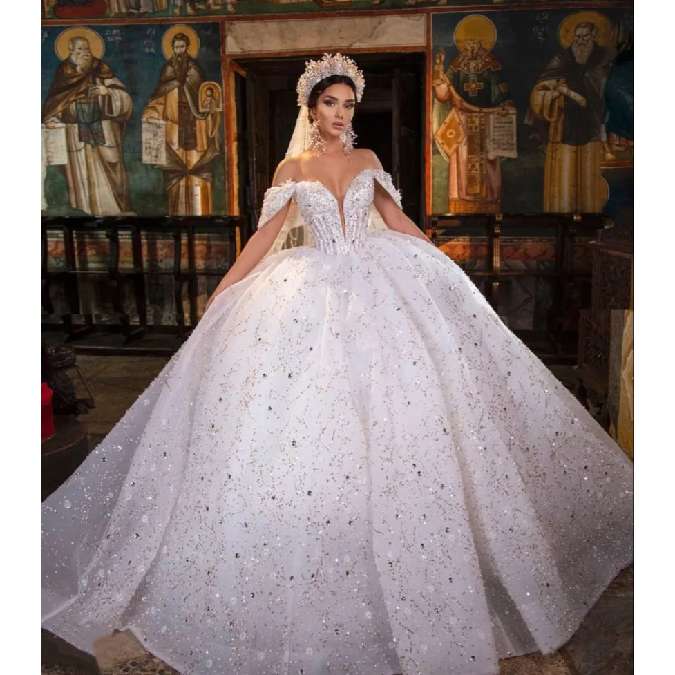 corset Wedding Dress A-line Sequin Bride Dress