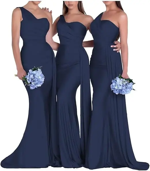 One Shoulder Mermaid Bridesmaid Dresses Corset Back Formal Evening - Image 16