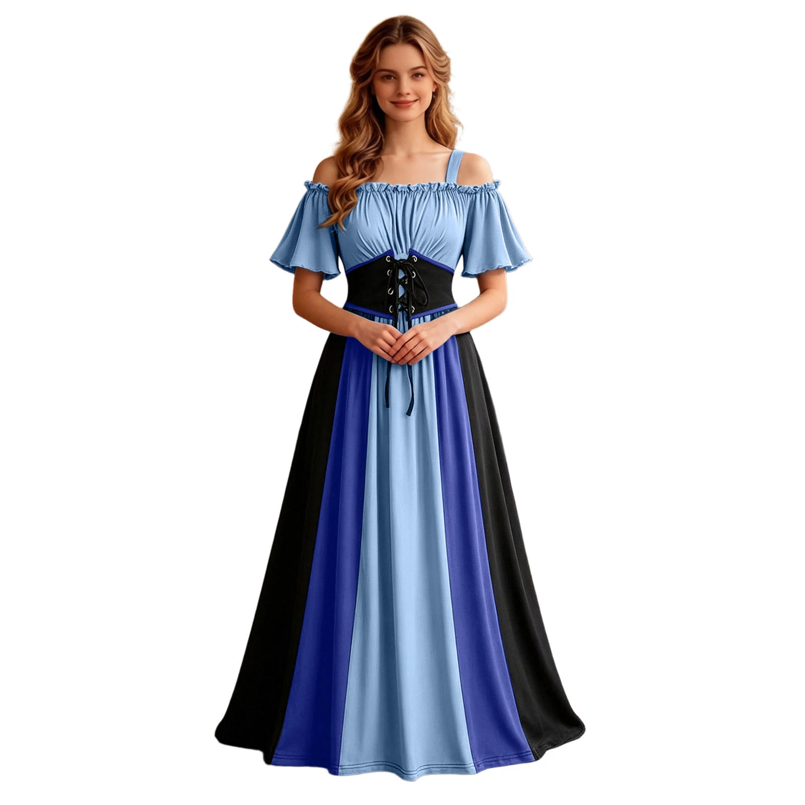 Women Medieval Renaissance Gothic Maxi Dress Off Shoulder Short Sleeve Lace Up Corset Waist Party Gown Halloween Cosplay Costume - Image 15