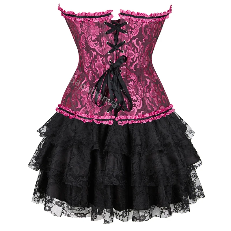Corset Dress Tutu Skrits Set Overbust With Lace Costume Party Sexy Burlesque Ladies Outfit Plus Size Gothic Halloween Red Black - Image 18