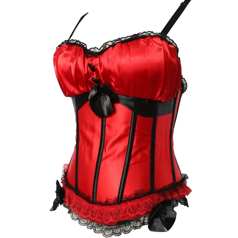 Red Corset Dress Gothic Lace Up Victorian Bustier Overbust Sexy - Image 4