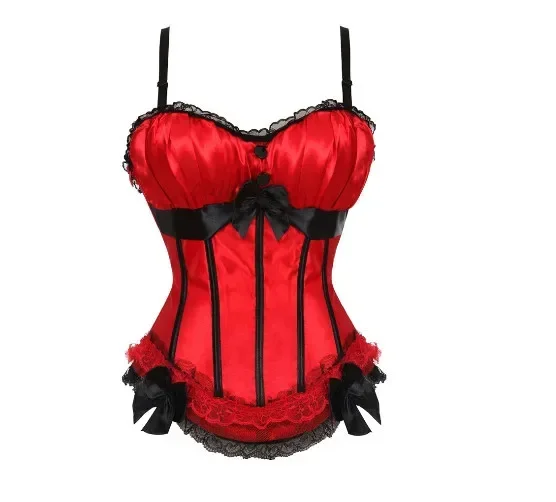 Red Corset Dress Gothic Lace Up Victorian Bustier Overbust Sexy - Image 7