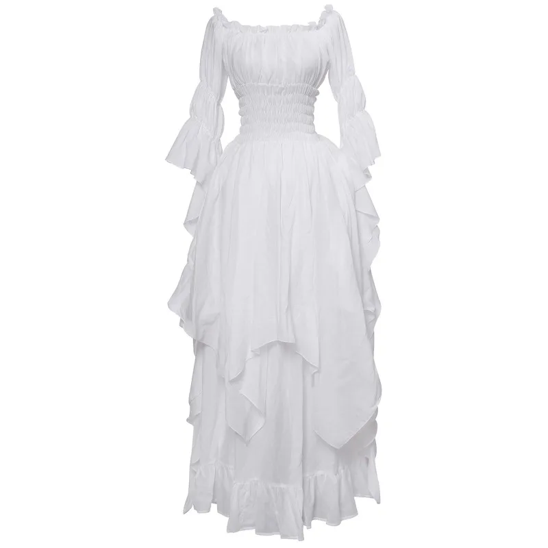 Medieval Costumes Gothic Long Ruffled Dress Retro Clothes Black Vest Lace-Up Corset Top Renaissance Outfits for Women - Image 4