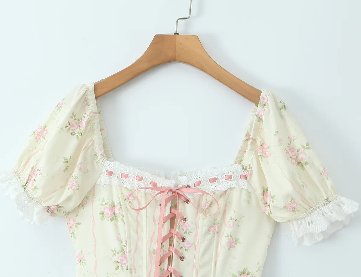 Women Ribbon Embroidered Lace Kapok Diary Corset Maxi Dress - Image 8